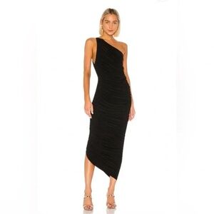 Norma Kamali Black Diana Ruched One-Shoulder Gown Size Small